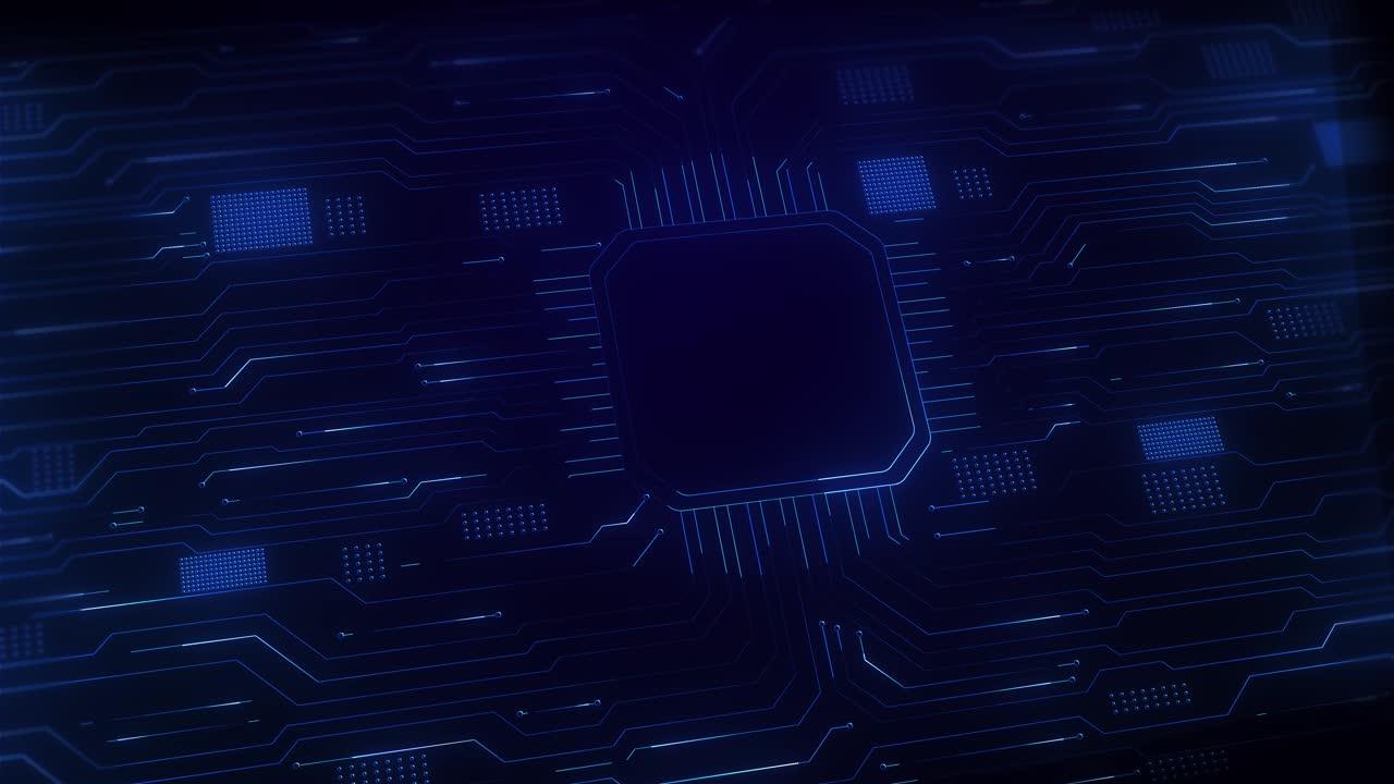 Hightech animation glowing blue circuit board layout for technology presentations ai concepts