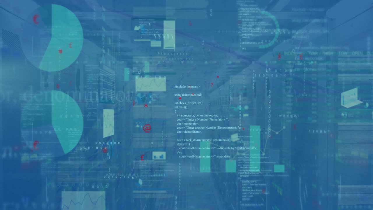 animación de la interfaz digital y el procesamiento de datos sobre fondo azul