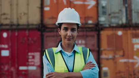 female engineer at cargo port