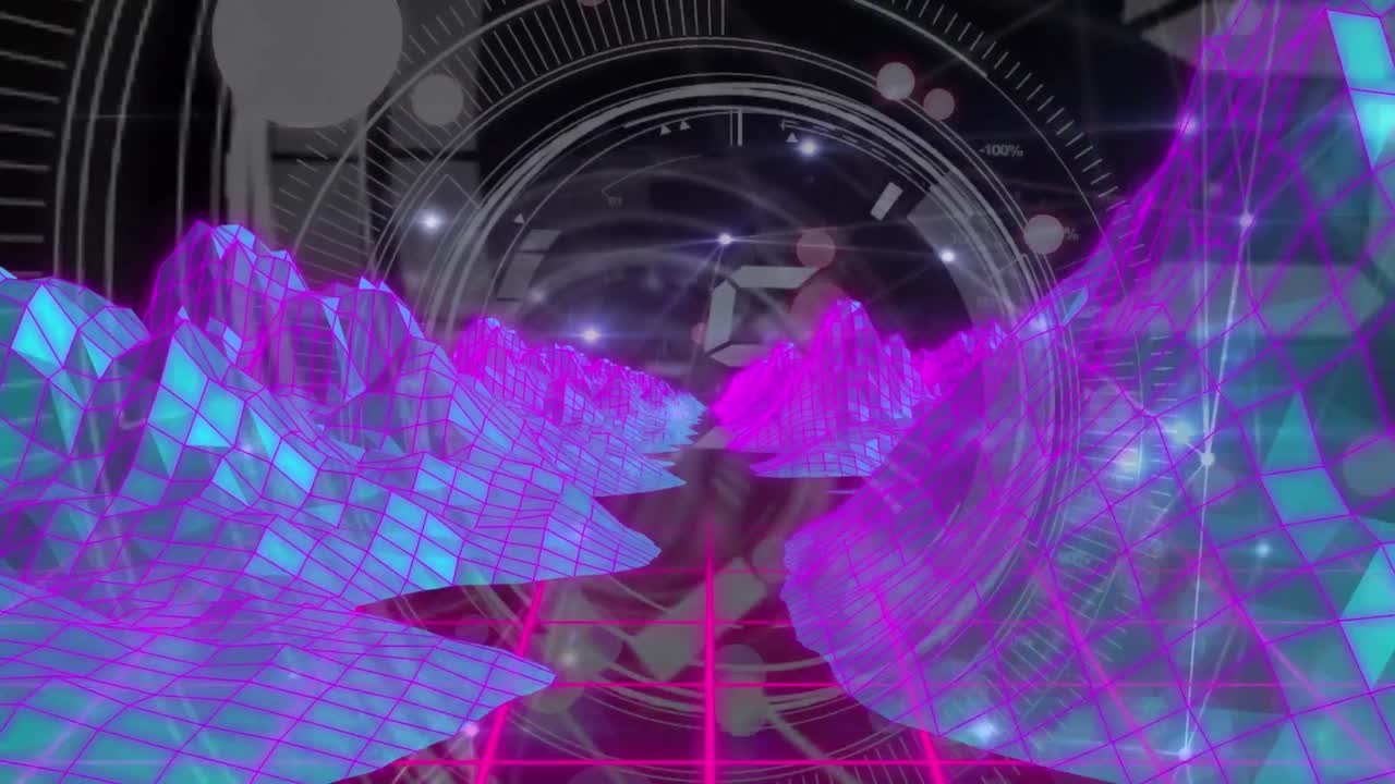 анимация обратного отсчета над цифровыми горами