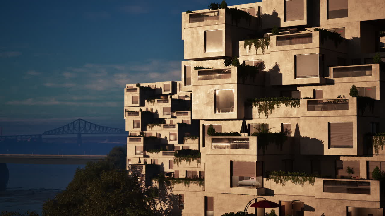 발코니가 있는 현대 건축 건물