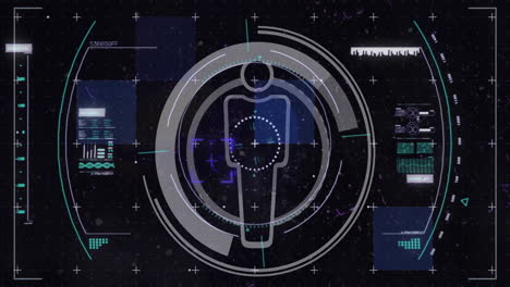 animación de iconos de personas, procesamiento de datos digitales y escaneo de alcance