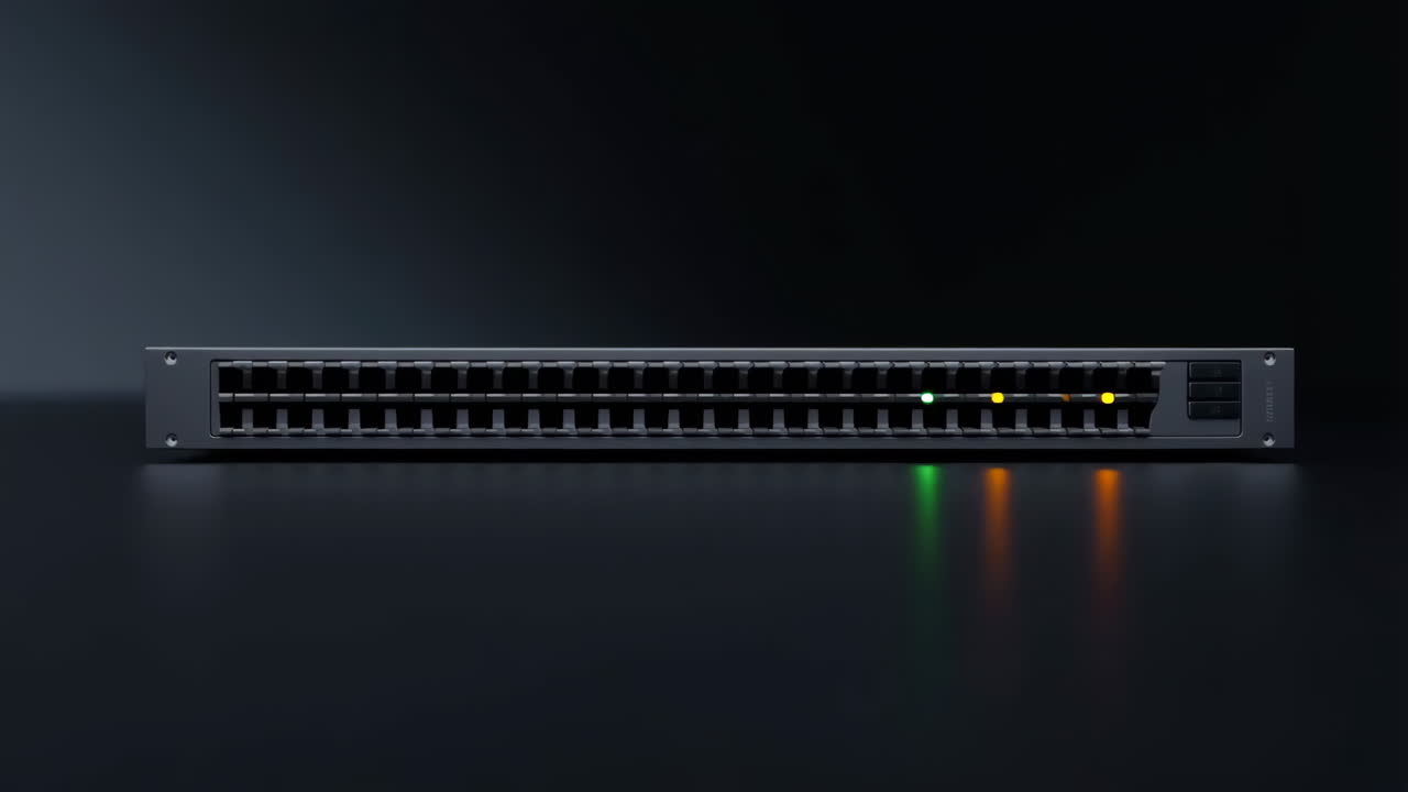 Network Switch with Illuminated Ports and Indicator Lights