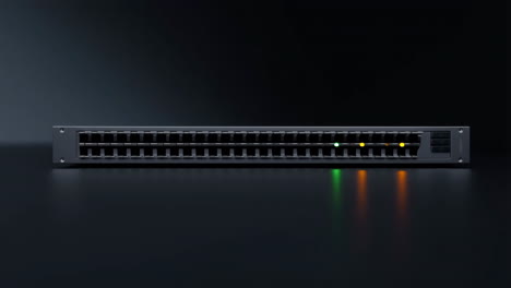 network switch with illuminated ports and indicator lights