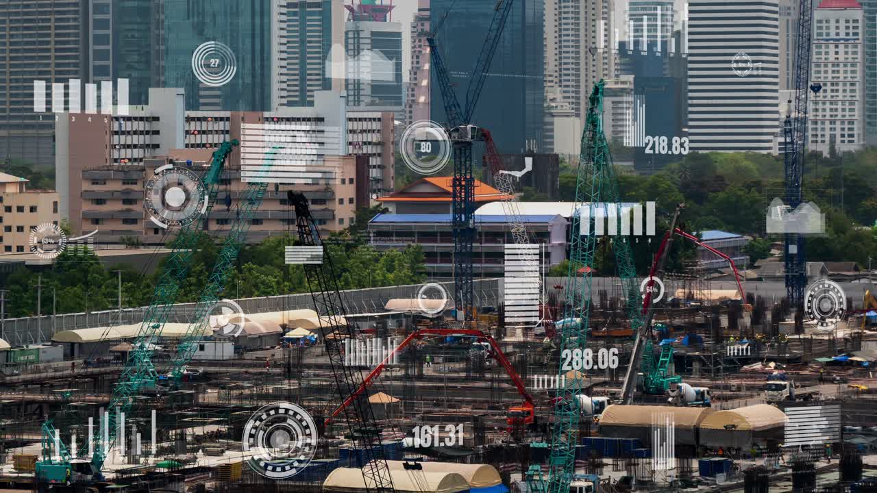 건설 현장 위의 변경 그래픽과 함께 건설 기술 개념