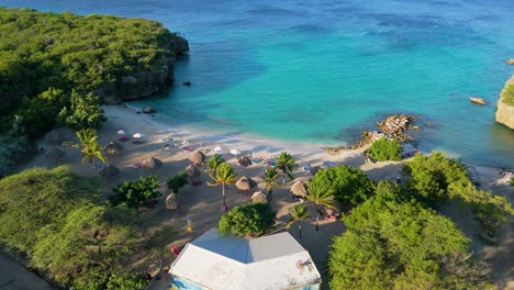 aerial establish above hidden tropical paradise cove of daaibooi beach curacao