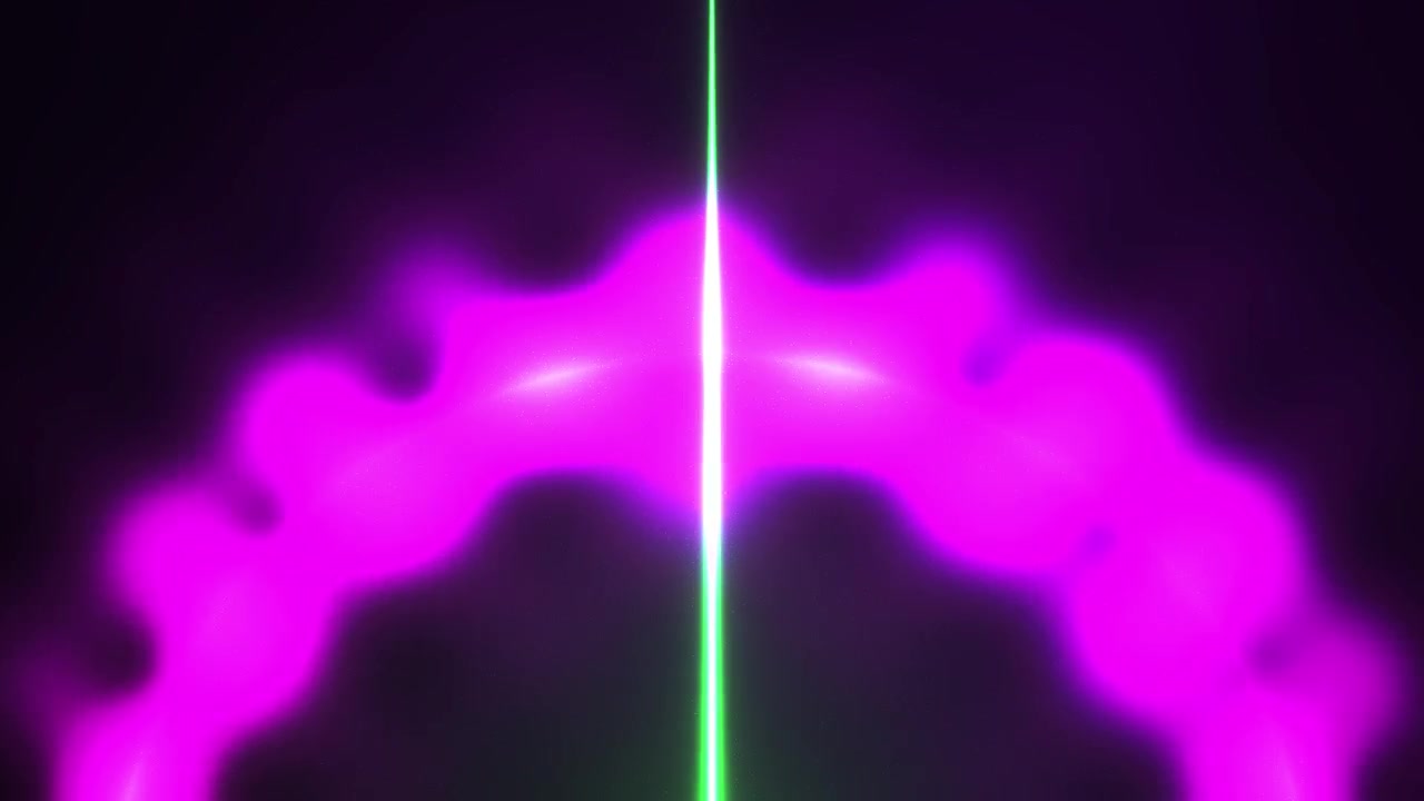 Raggio laser verde astratto con anello di luce viola in espansione