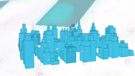 animation of 3d architecture city drawing spinning with glitch