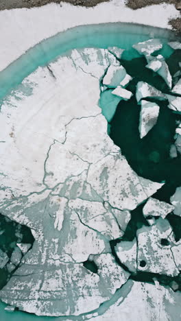 frozen alpine lake with cracked ice
