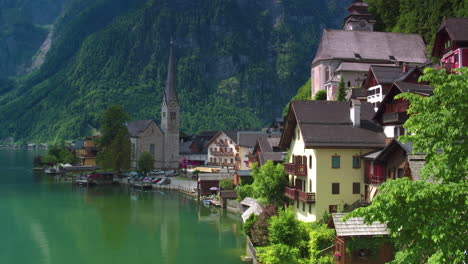 stunning cinematic tracking shot of hallstatt