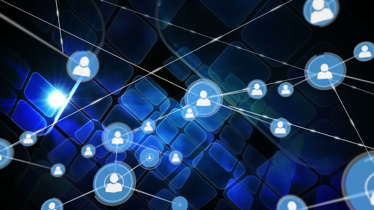 Connectors moving and digital data on blue background