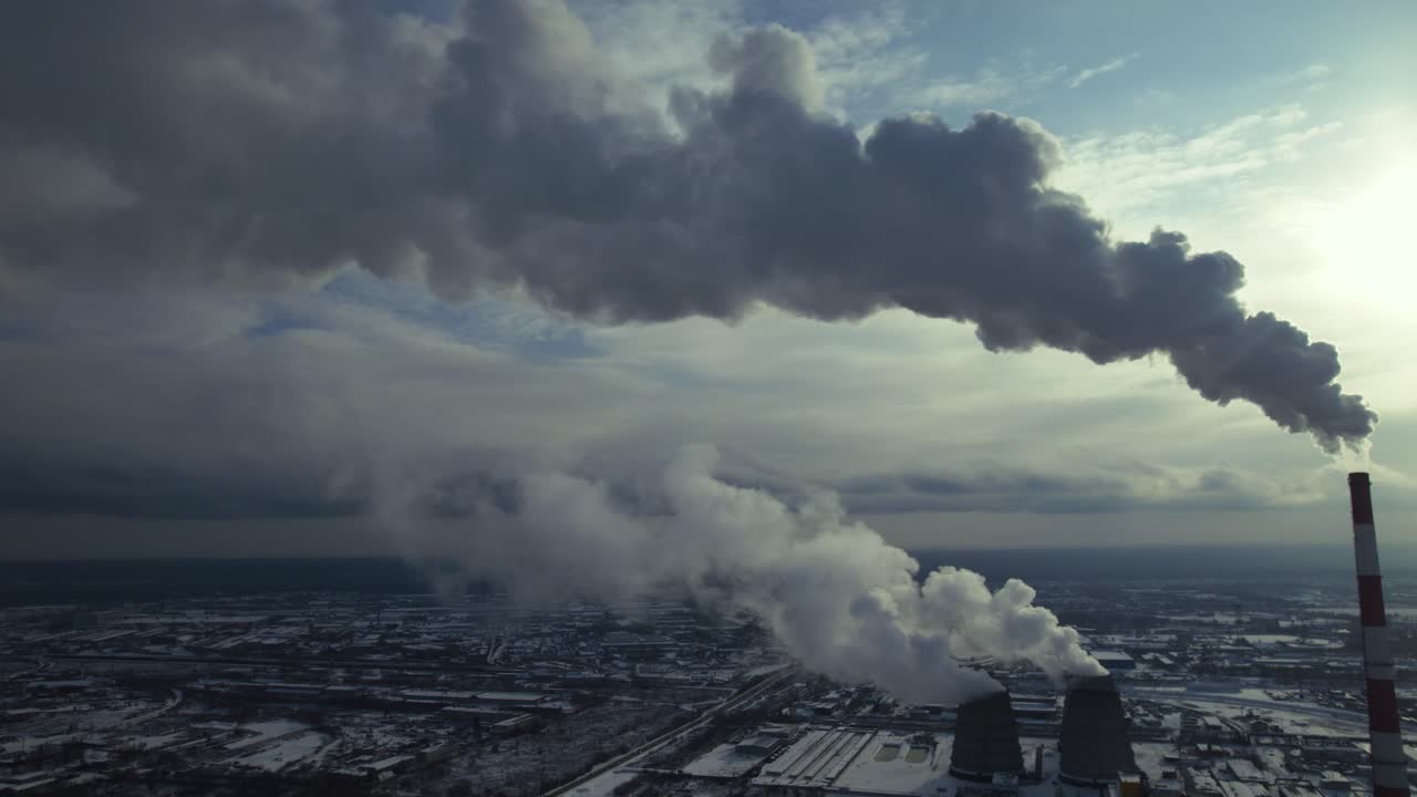 Aerial View of Power Plant in Winter