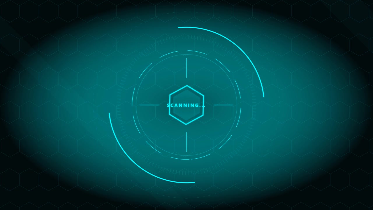 Digital Scanning Interface with Hexagonal HUD Overlay