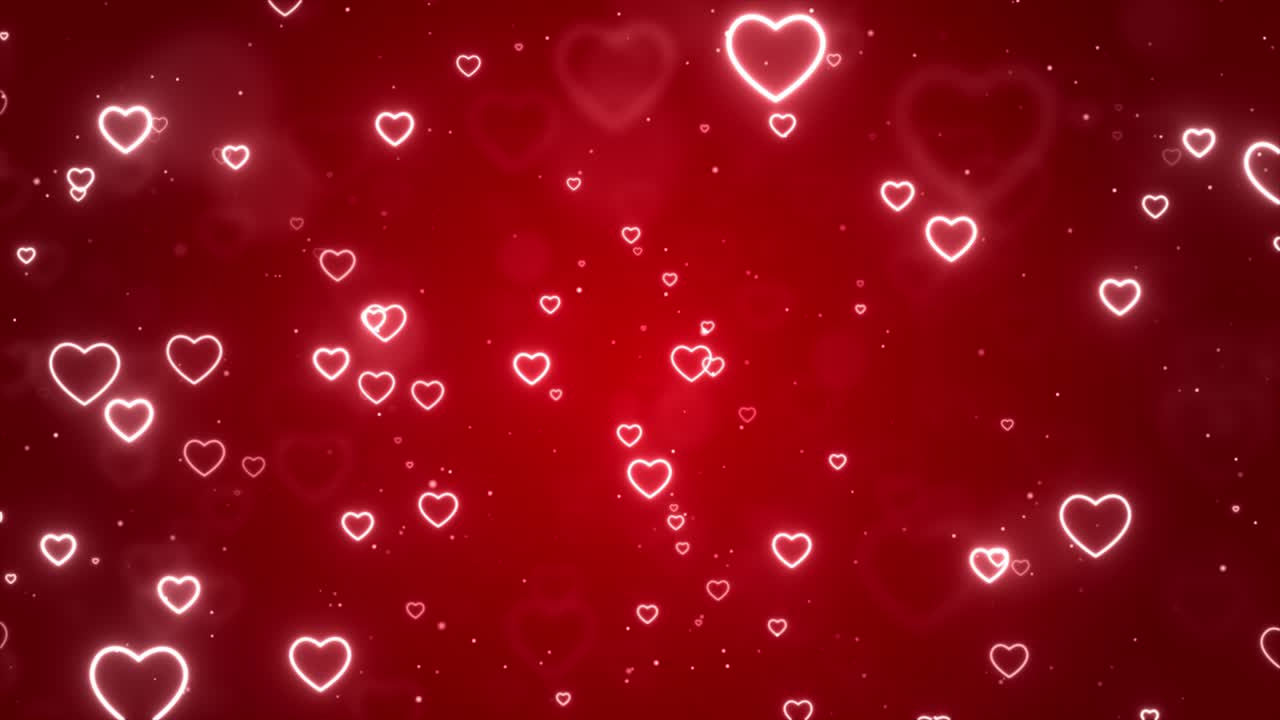 magia abstracta corazones rojos volando, brillo bokeh reflejo de luz animación de bucle de fondo