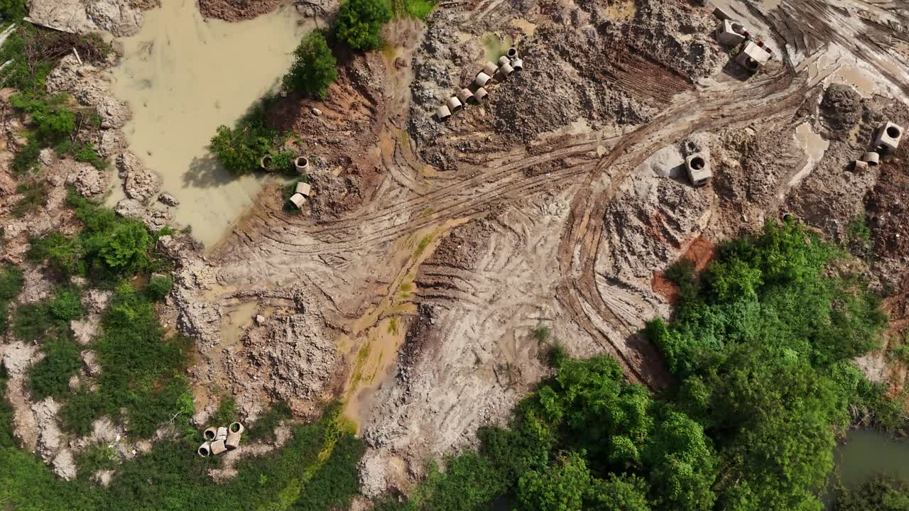 Aerial View of Construction Site with Drainage System