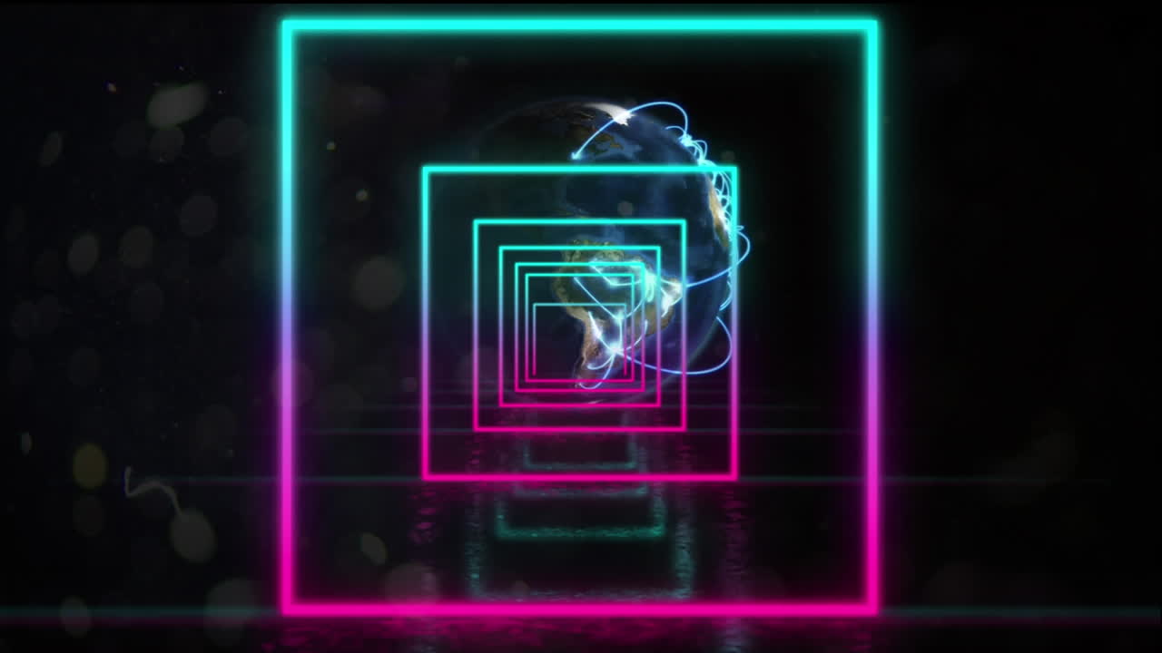 animación de un túnel de neón brillante sobre el globo