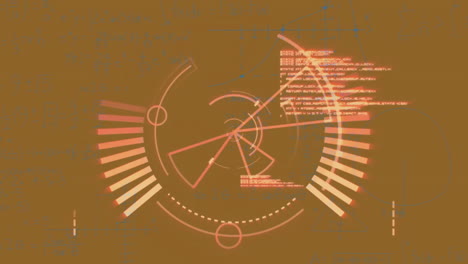 animación de un escáner circular giratorio y procesamiento de datos sobre un fondo naranja