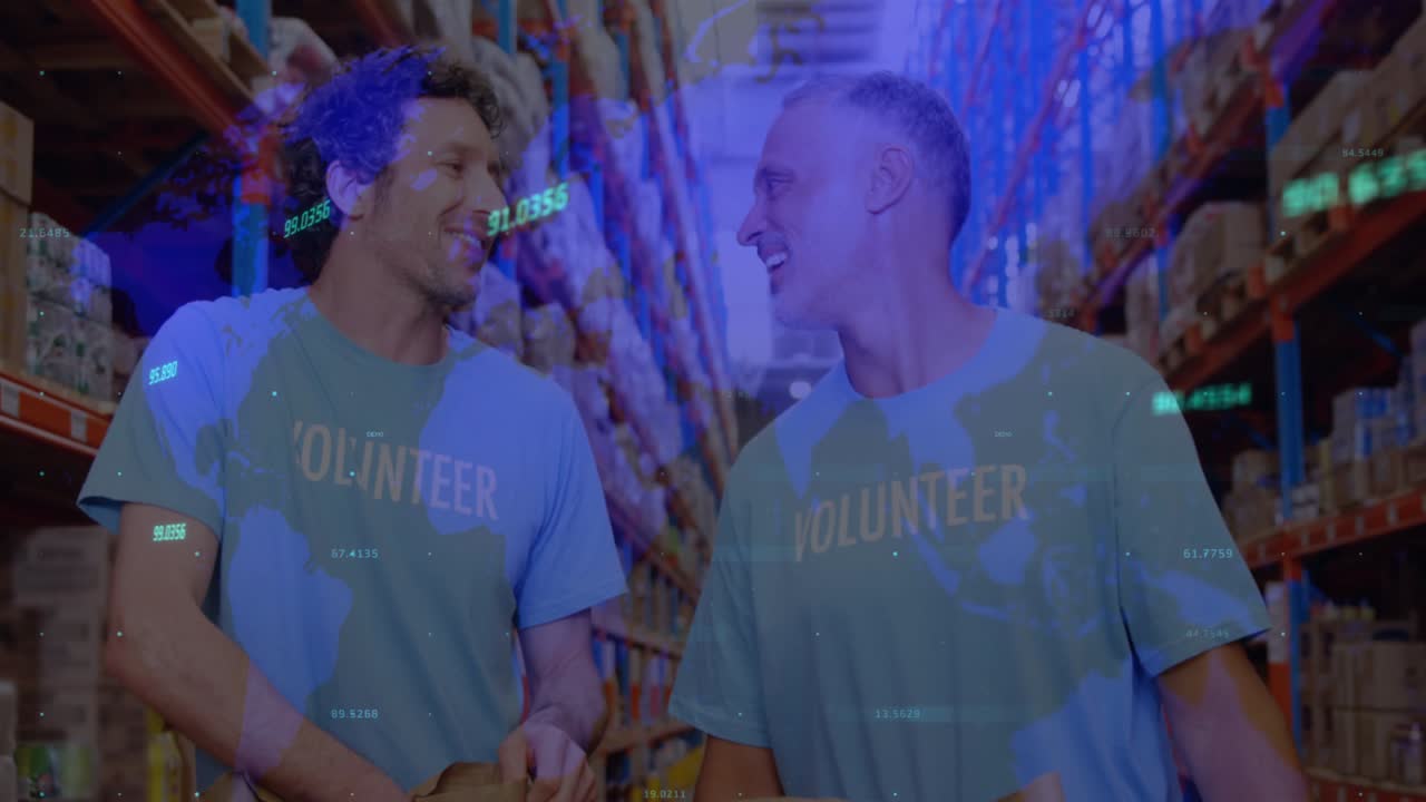 animación del procesamiento de datos financieros sobre las personas que trabajan en el almacén