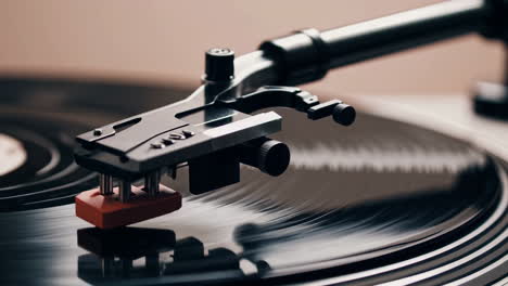 close-up of a turntable playing a vinyl record