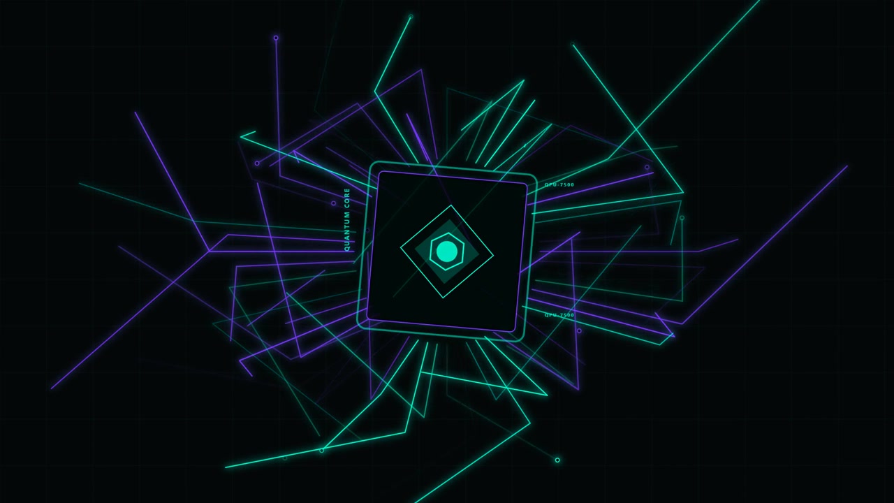 Futuristic Quantum Core Processor Animation with Digital Data Lines