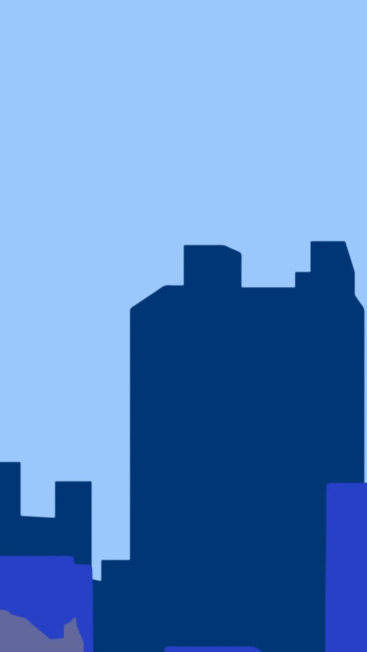 Animazione di città e sole su sfondo blu