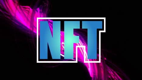 Animation-of-nft-over-pink-lines-on-black-background