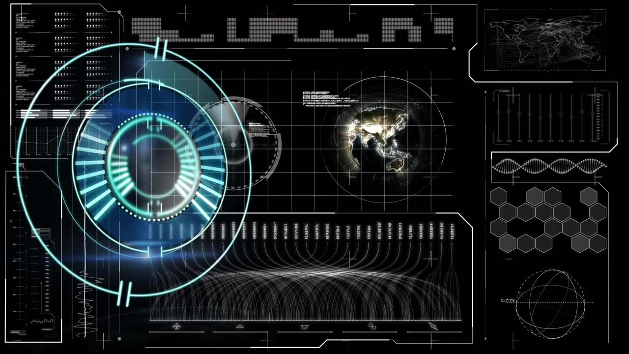 Animation of processing circle over screen with data and globe
