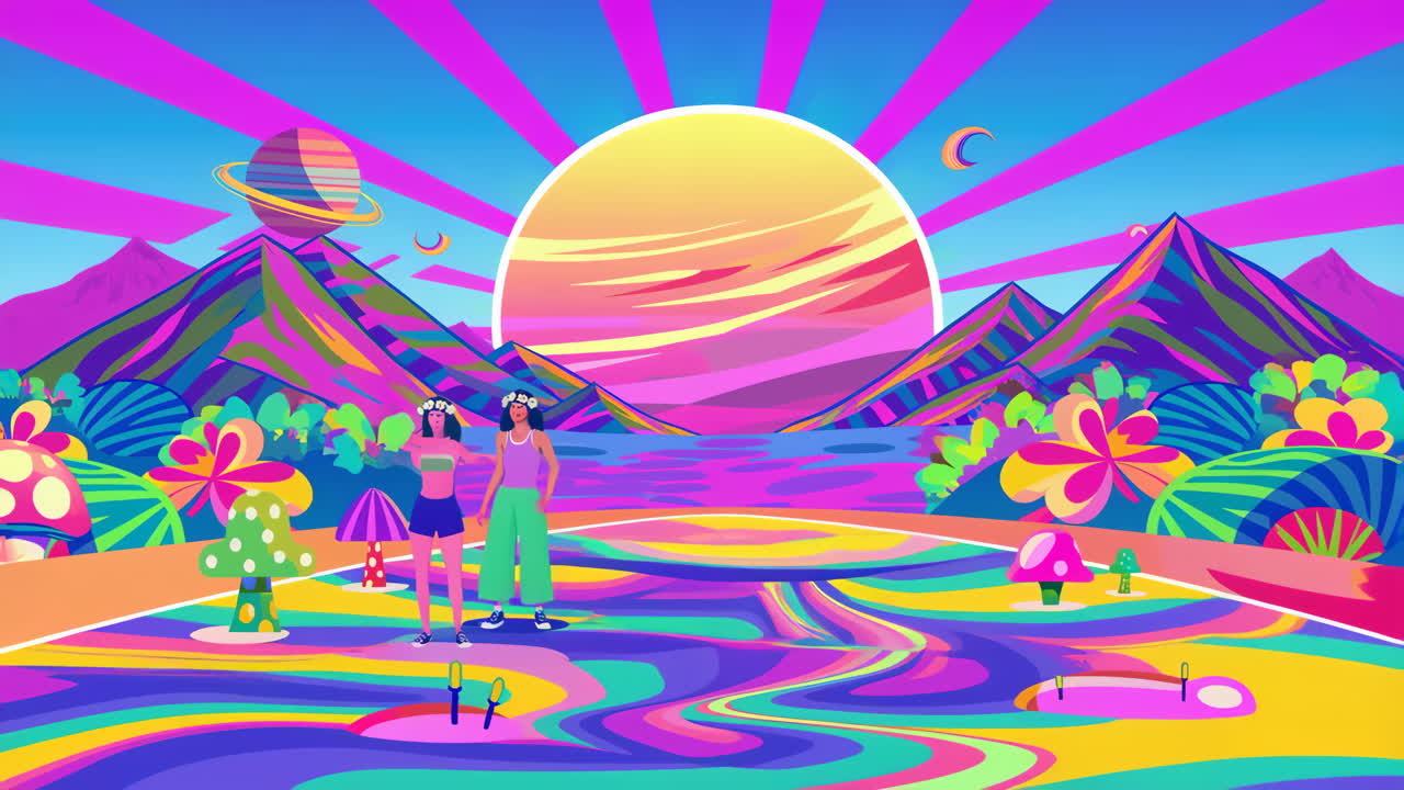 Psychedelic Landscape with Two Women