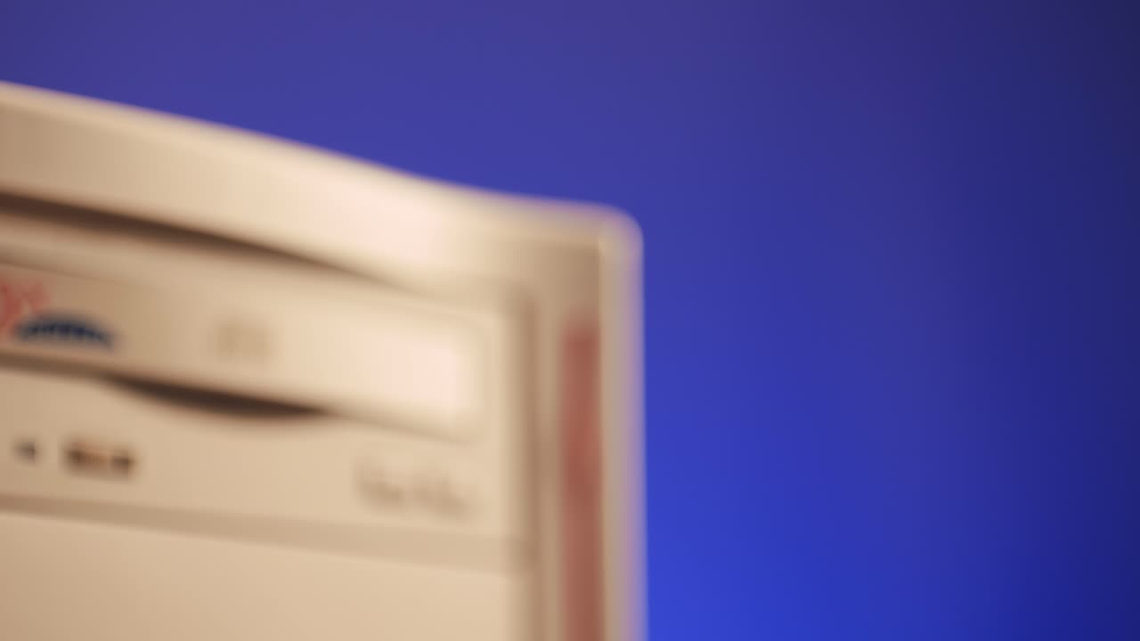 Using CD circle disk for old computer. Dvd player, disc drive. Music recorder, playing retro computer games. . High quality 4k footage
