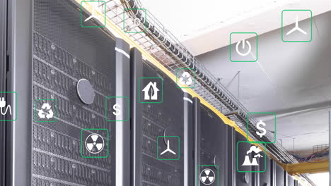 animation of ecology icons over server room