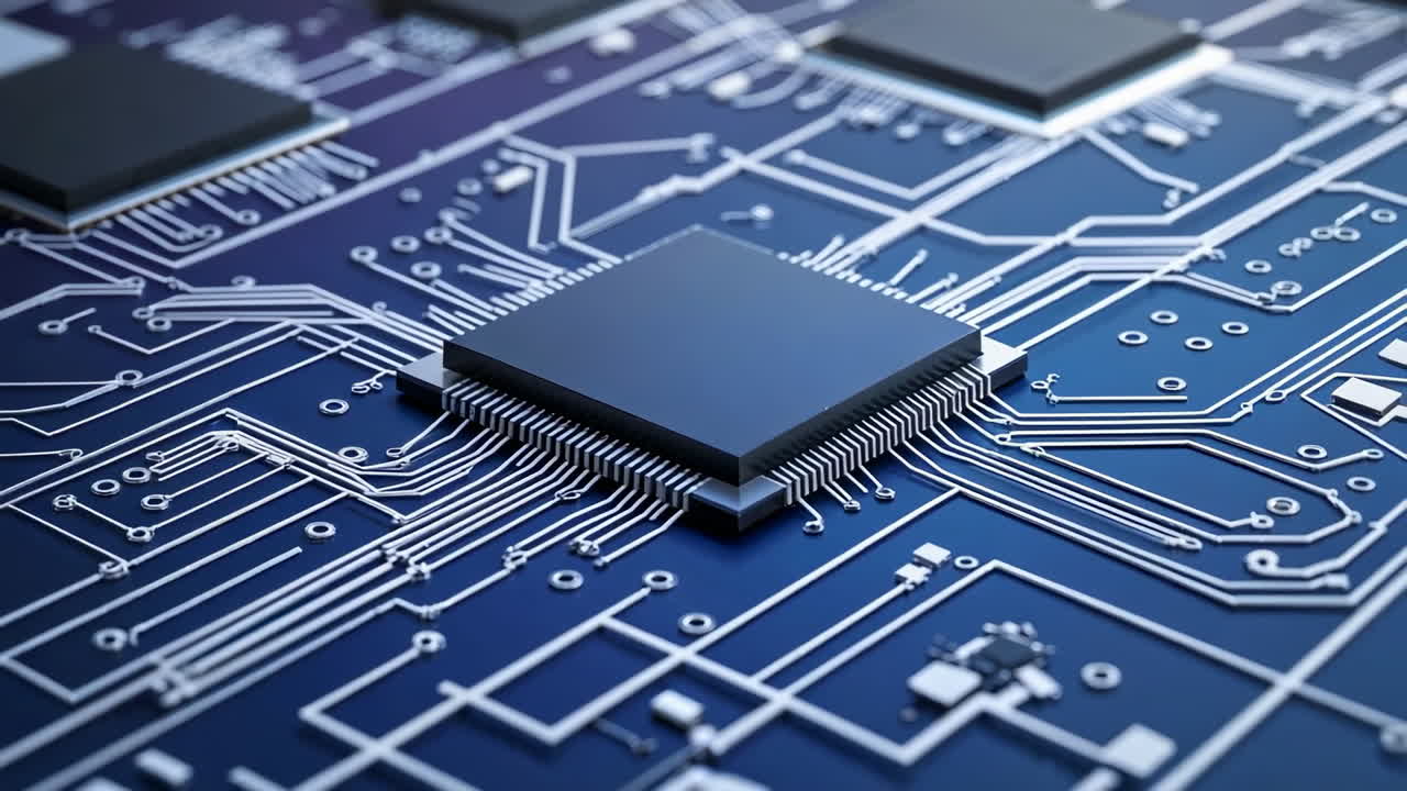 Close-up of a circuit board with microchips