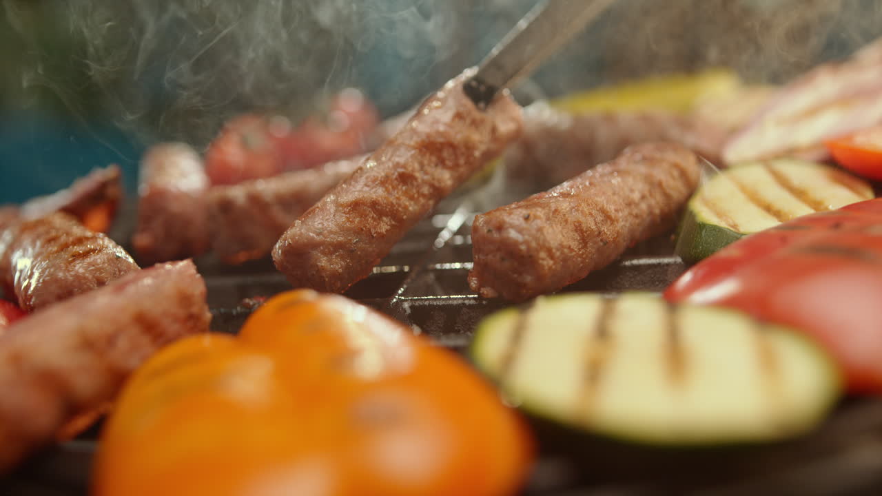 salchichas y verduras a la parrilla