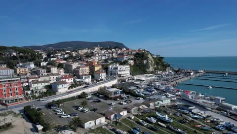 Numana-village,-Conero-Riviera-in-Le-Marche,-I-Italy,-drone-aerial-footage