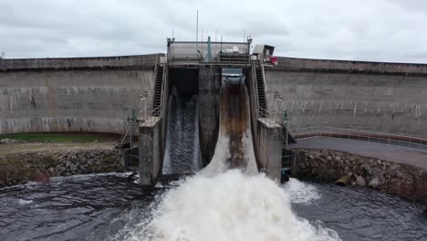 vertical lift dam gates release water from the popular recreational lake