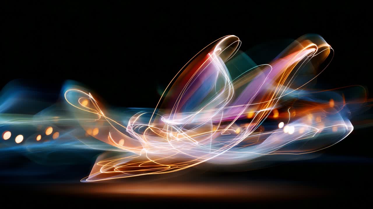 A Captivating Display of Colorful Light Trails Captured in Motion, Representing Dynamic Energy and Creativity Through a Dance of Vibrant Shapes Against a Dark Background