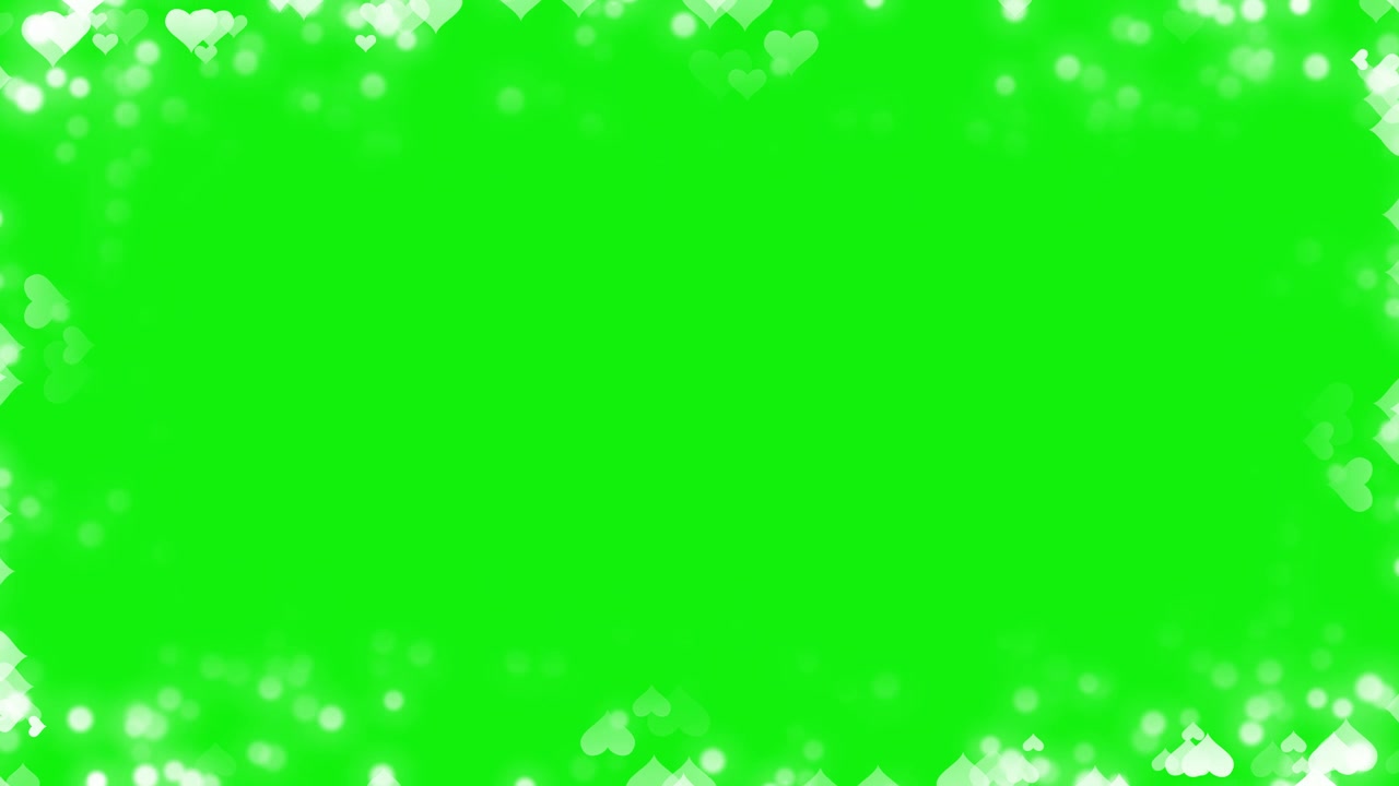 Animated Hearts and Bokeh Lights Frame on Green Screen
