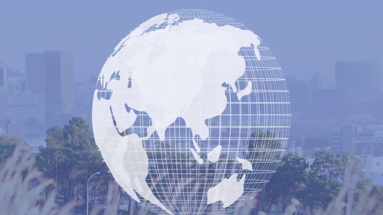 도시 풍경 위의 지구의 애니메이션