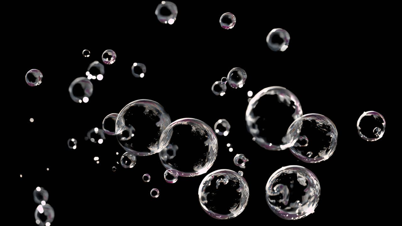 Floating soap bubbles animated overlay, transparent 4K video, alpha channel, ProRes 4444