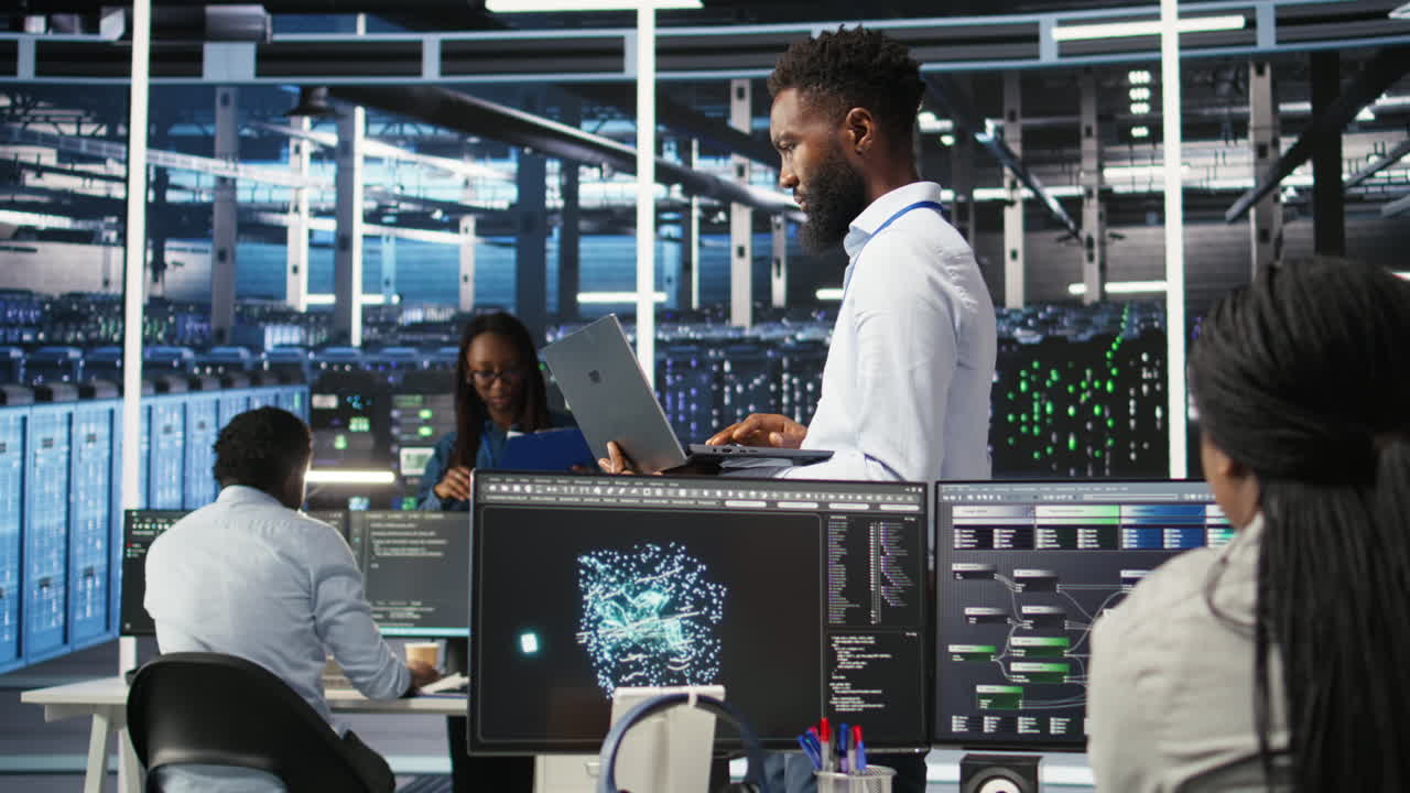 Data center system administrator analyzing gear issues using node tree tools