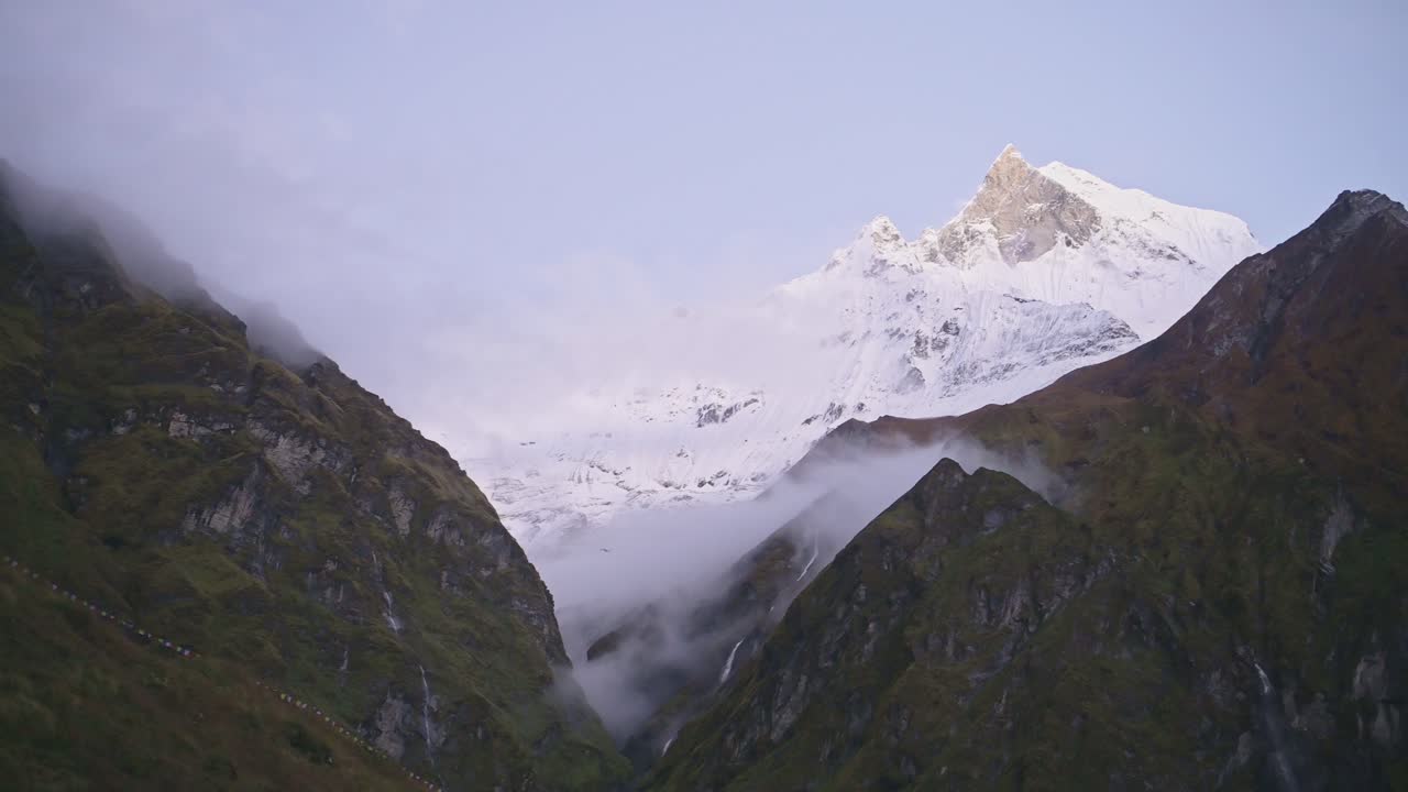 Snowcapped Rugged Himalayas Mountains, Vast Himalayas Mountains Scenery with Snowy Mountain Top and Rocky Rugged Scenery While Trekking and Hiking in Nepal