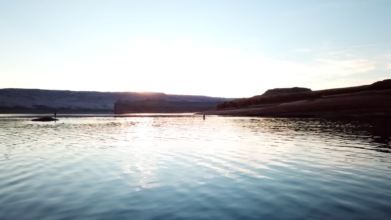 Drone shot of sunrise in Lake Powell Utah