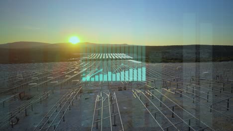 gráfico de progresión que hace zoom sobre el nuevo campo solar inacabado al atardecer