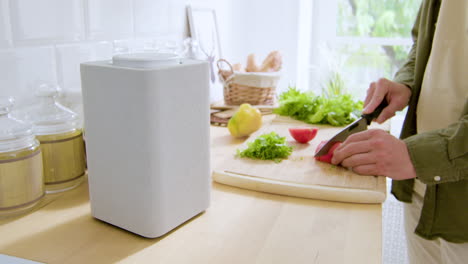 Close-up-view-of-smart-speaker-in-the-kitchen