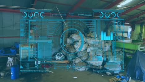 Animation-of-data-processing-over-debris-in-warehouse