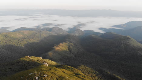 radio transmission towers on the summit of a rainforest tropical mountain, pico caratuva, brazil, south america