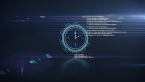 animación de un reloj moviéndose rápido con procesamiento de datos en fondo azul