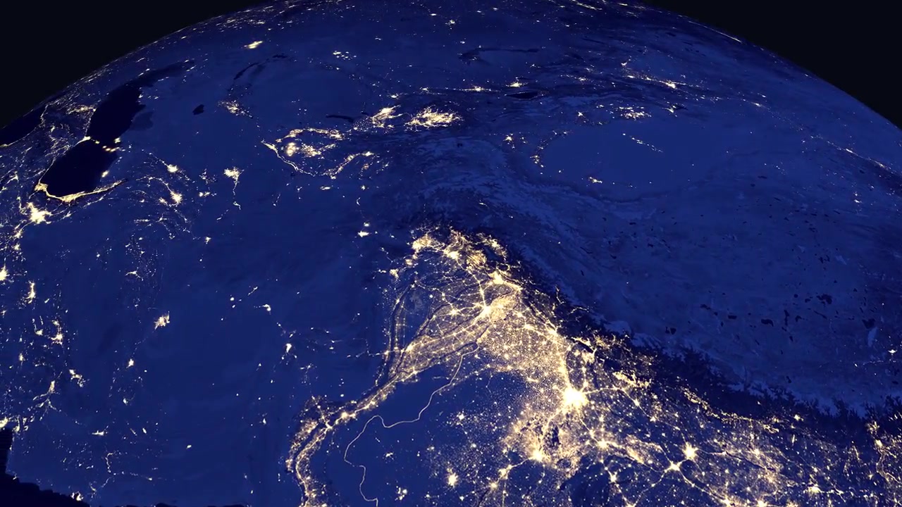 Digital animation zooms from global Earth view to illuminated city lights of Islamabad at night