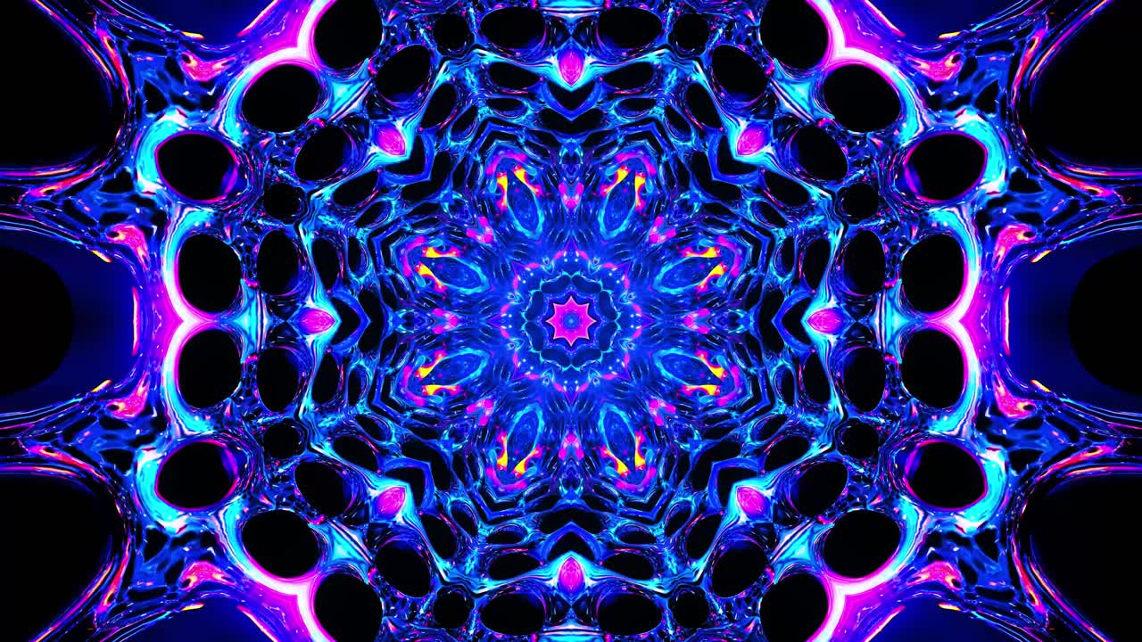 diseño de animación colorido con fondo negro. ciclo de kaleidoscopio vj