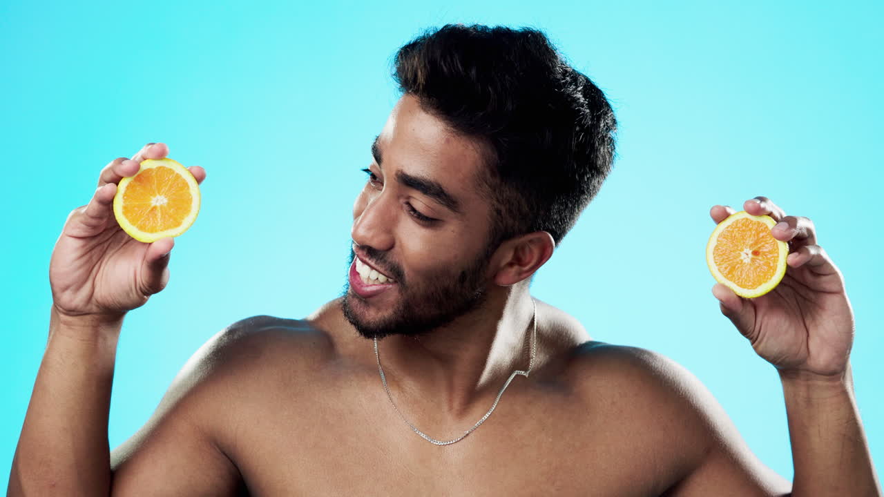 스킨케어, 오렌지, 스튜디오의 남자 얼굴