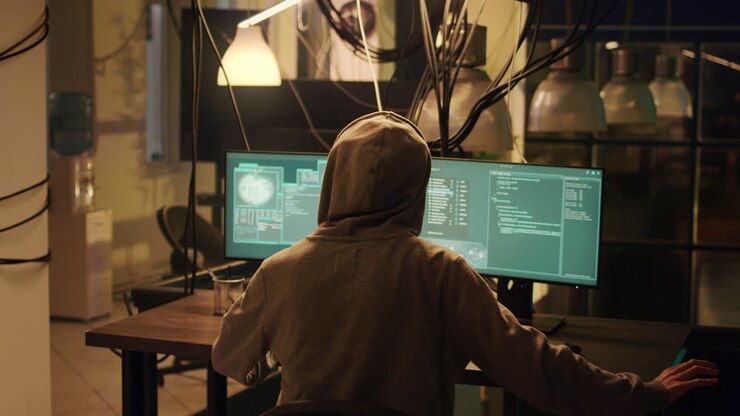 Hacker che lavora sul computer